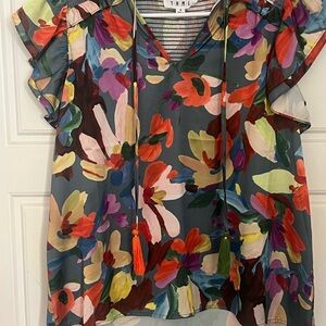 THML Colorful Floral Ruffle Blouse